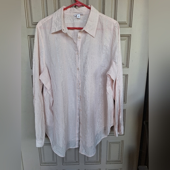 Vintage Westport Plus Sz2X Baby Pink Long Sleeves Silver Thread Collar/Cuffs - Picture 1 of 9